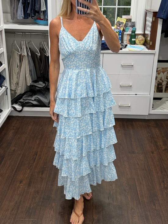 Amazon Dresses & Skirts - Amazon Light Blue Floral Tiered Midi Dress S